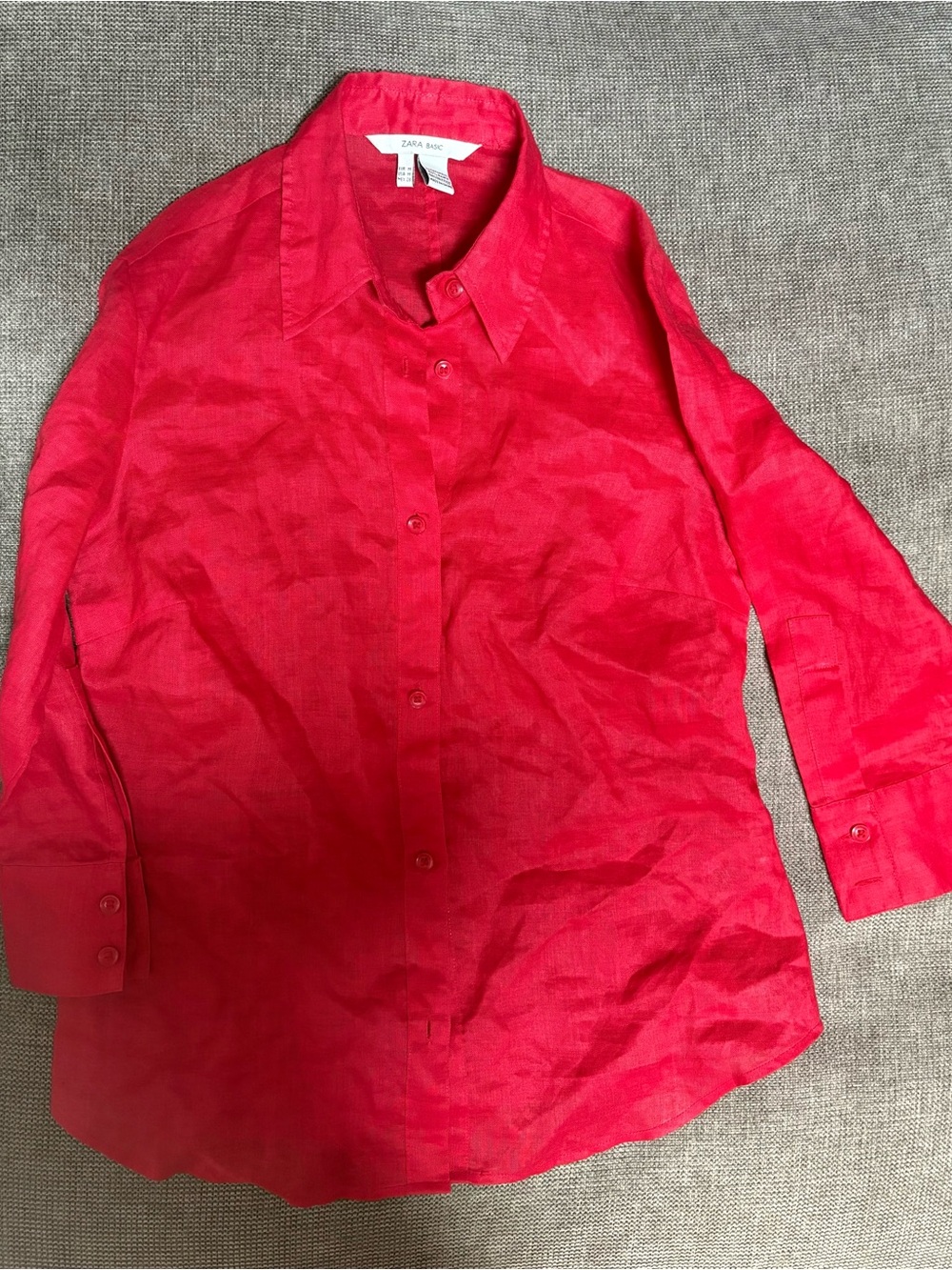Zara women’s Bright Red Long-Sleeve Button-Up Shirt slim fitting